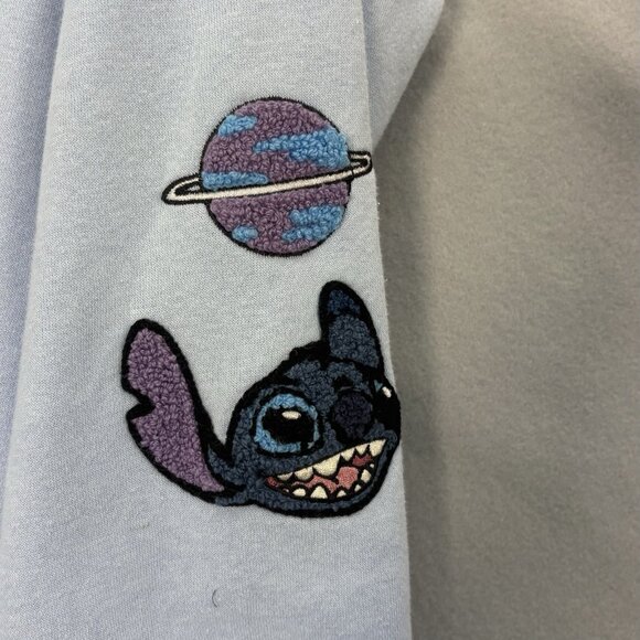 STITCH Disney Ohana Lilo & Stitch Light BLUE Hoodie Zip‎ Jacket SZ Medium Casual - Picture 2 of 13